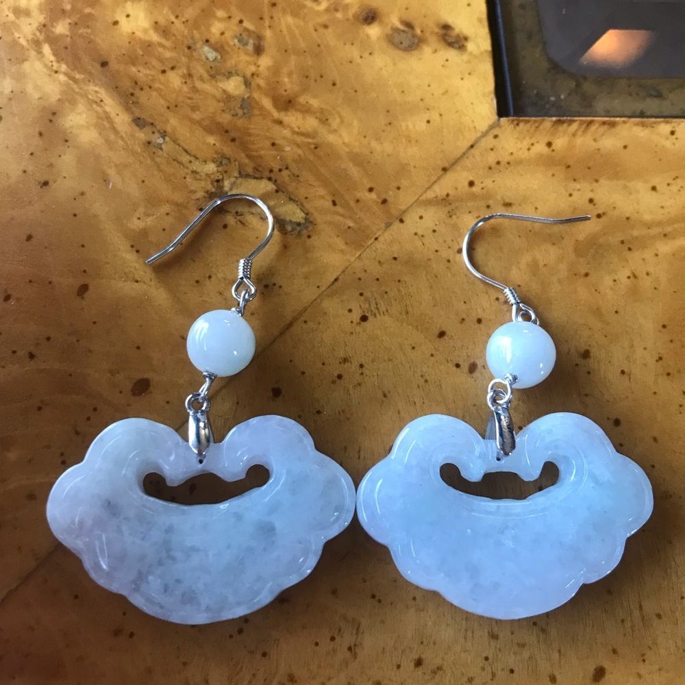 Natural White Jade Sterling Silver Earrings